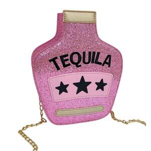 Shein Women's Pink Y2K Street Mini Glitter "Tequila" Zip Novelty Bag